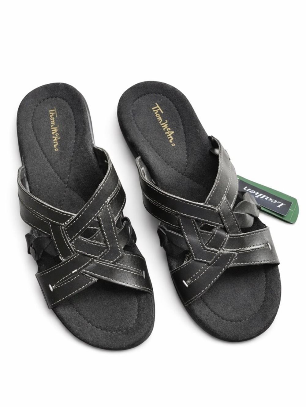 THOM McAn Willia Slide Sandals Women’s 6M Black Leather Open Toe NWT
